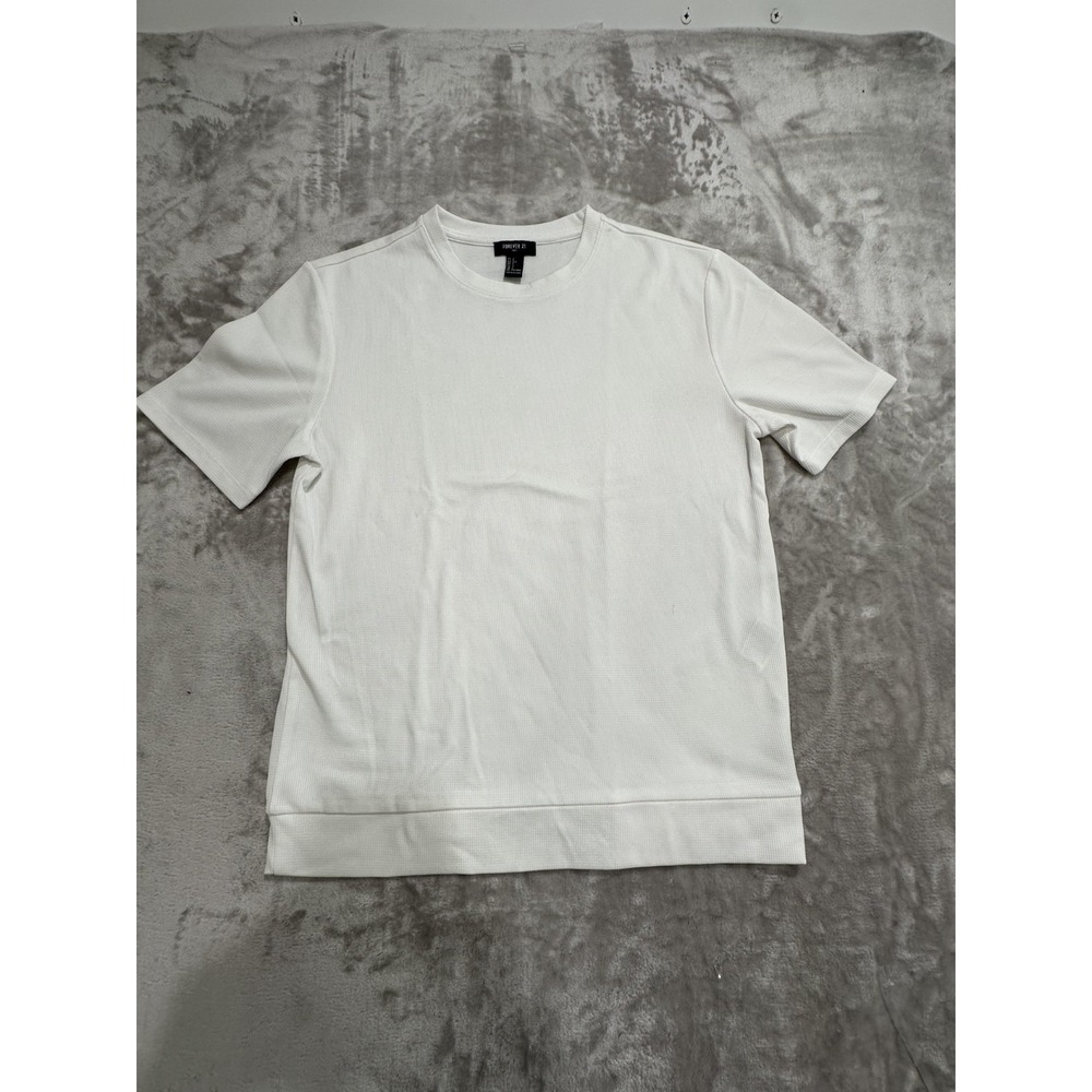 Forever 21 T-Shirt Mens Size Small White Thermal‎ Ribbed Short Sleeve Crew EUC